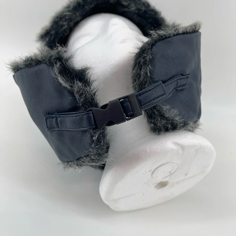 Faux Fur Leather Aviator Hat‎ in Black Winter Gear Warm Trapper